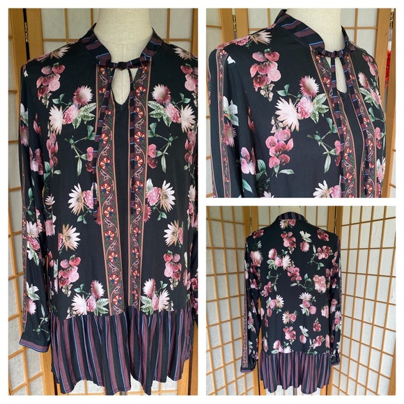 Tolani Collection Floral/Striped Ruffle Top SZ S - Picture 1 of 16